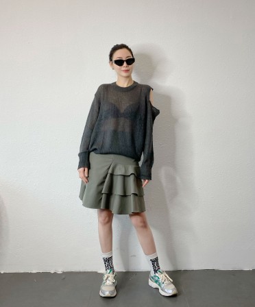 Grey Irregular Ruffle Skirt #250319